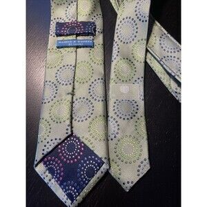 HAINES & BONNER LONDON LUXURY  TIE HAND MADE 100% SILK Green Blue Circles